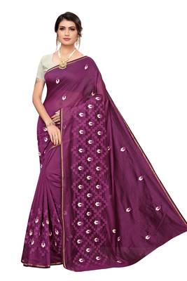 Wine Embroidered Chanderi Saree With Blouse 1
