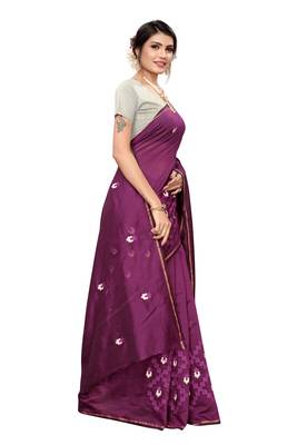 Wine Embroidered Chanderi Saree With Blouse 3