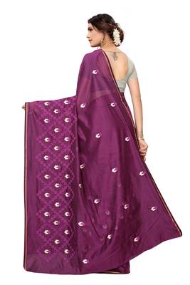 Wine Embroidered Chanderi Saree With Blouse 4