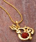 Gold Plated 'OM' Pendant Chain with Rudraksha Bead
