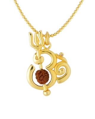 Gold Plated 'OM' Pendant Chain with Rudraksha Bead 2