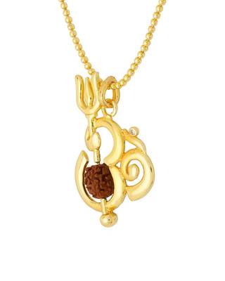 Gold Plated 'OM' Pendant Chain with Rudraksha Bead 3