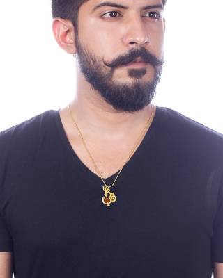 Gold Plated 'OM' Pendant Chain with Rudraksha Bead 5