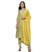 Women's Green Digital Print Straight Polysilk Kurta Dupatta Pant Set