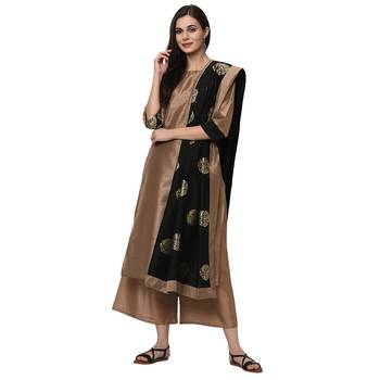Women's Mashroom Solid Straight Polysilk Kurta Dupatta Palazzo Set 1