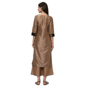 Women's Mashroom Solid Straight Polysilk Kurta Dupatta Palazzo Set 3
