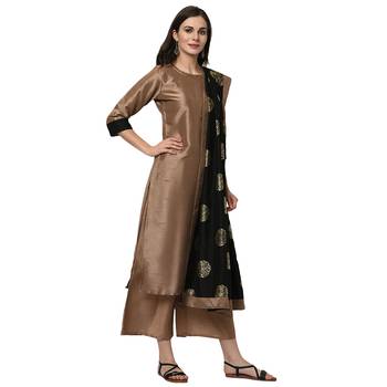 Women's Mashroom Solid Straight Polysilk Kurta Dupatta Palazzo Set 4