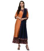 Women's Orange Digital Print Straight Polysilk Kurta Dupatta Palazzo Set