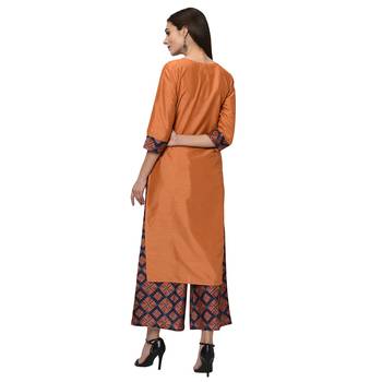 Women's Orange Digital Print Straight Polysilk Kurta Dupatta Palazzo Set 3