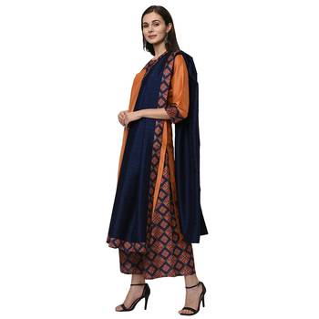 Women's Orange Digital Print Straight Polysilk Kurta Dupatta Palazzo Set 4