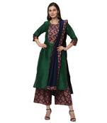 Women's Green Digital Print Straight Polysilk Kurta Dupatta Palazzo Set