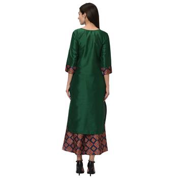 Women's Green Digital Print Straight Polysilk Kurta Dupatta Palazzo Set 3