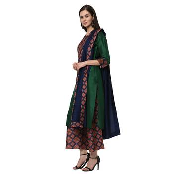 Women's Green Digital Print Straight Polysilk Kurta Dupatta Palazzo Set 4