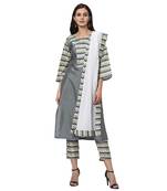 Women's Gray Digital Print Straight Polysilk Kurta Dupatta Pant Set