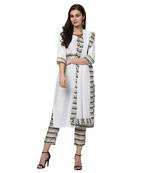 Women's White Digital Print Straight Polysilk Kurta Dupatta Pant Set