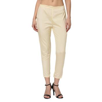 Women's Cream Solid A-Line Polysilk Kurta Dupatta Pant Set 5