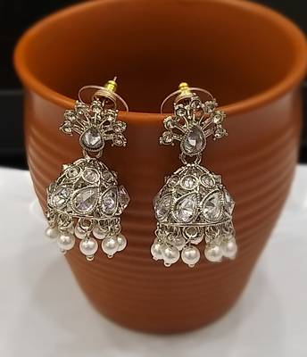 Silver Stonework Jhumki's  1