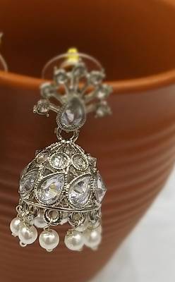 Silver Stonework Jhumki's  2