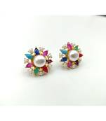 Multicolor american diamonds studs