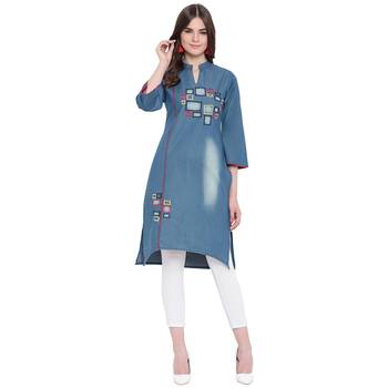 Blue embroidered cotton kurtas-and-kurtis 1