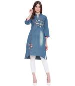 Blue embroidered cotton kurtas-and-kurtis
