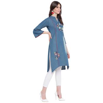 Blue embroidered cotton kurtas-and-kurtis 3