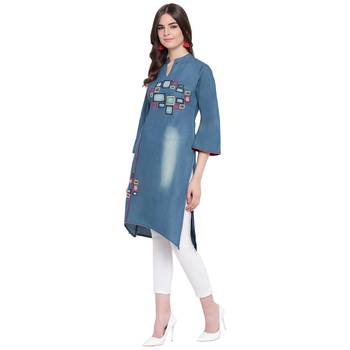 Blue embroidered cotton kurtas-and-kurtis 4