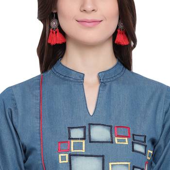 Blue embroidered cotton kurtas-and-kurtis 5