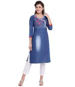 Blue embroidered cotton kurtas-and-kurtis