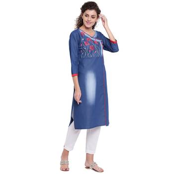 Blue embroidered cotton kurtas-and-kurtis 3