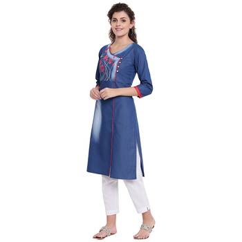 Blue embroidered cotton kurtas-and-kurtis 4