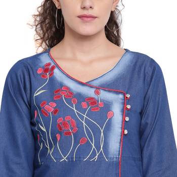 Blue embroidered cotton kurtas-and-kurtis 5