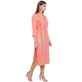 Orange printed rayon kurtas-and-kurtis 3
