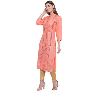 Orange printed rayon kurtas-and-kurtis 4
