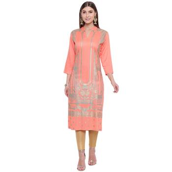 Orange printed rayon kurtas-and-kurtis 1