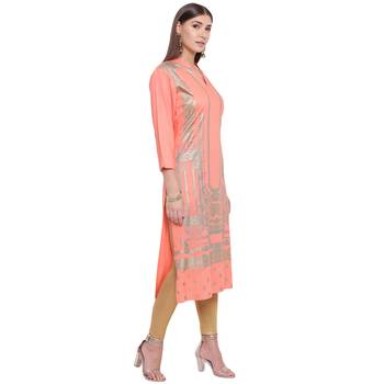 Orange printed rayon kurtas-and-kurtis 3