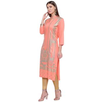 Orange printed rayon kurtas-and-kurtis 4