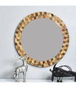 Third Dimensional Lobe Mirror Wall Hanging Wooden Wall Decor Round Shape for Living Room, Bedroom, Kids Room