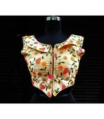 Raw Silk Base Cream Color Embroidered Work Sleeveless Traditional Blouse With Zip At The Front Side