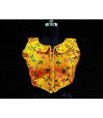 Raw Silk Base Yellow Color Embroidered Work Sleeveless Traditional Blouse With Zip At The Front Side