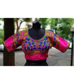 Pink Coloured Based Colourful Embroidery Worked Designer Cotton Blouse
