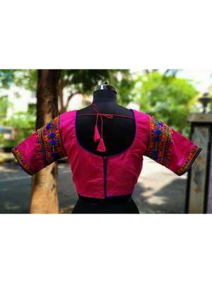 Pink Coloured Based Colourful Embroidery Worked Designer Cotton Blouse 2