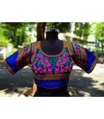 Blue Coloured Based Colourful Embroidery Worked Designer Cotton Blouse