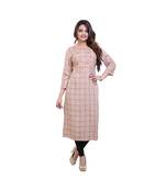 Pink / Peach colour Floral Embroidered Checks Design Rayon Kurta for women