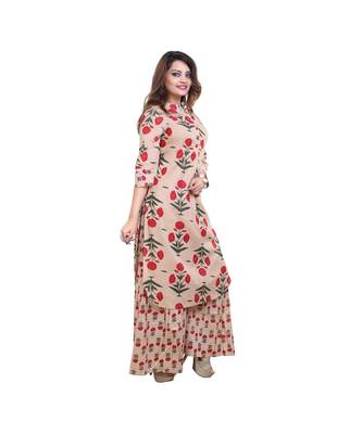 Pink Floral Peach Printed Cotton Kurta & Palazzo set for Women 2