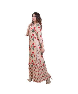 Pink Floral Peach Printed Cotton Kurta & Palazzo set for Women 3