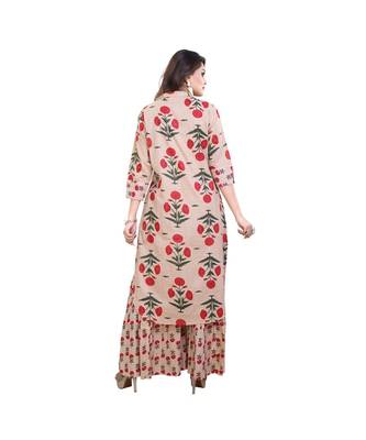 Pink Floral Peach Printed Cotton Kurta & Palazzo set for Women 4