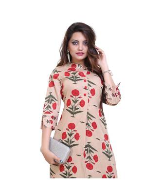 Pink Floral Peach Printed Cotton Kurta & Palazzo set for Women 5