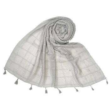 Grey Cotton Box Chekered Fringe's Stole  Stole For Women 1