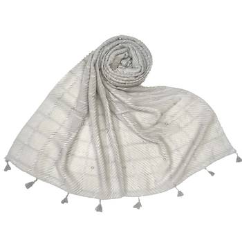Grey Cotton Box Chekered Fringe's Stole  Stole For Women 1